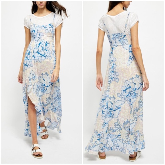 Free People Forever Yours Slip Maxi Dress in Blue Floral - Picture 2 of 15